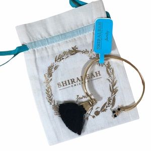 Shiraleah Anthropologie Bracelet Bangle Fringe Sants Black Gold Tone Crystal